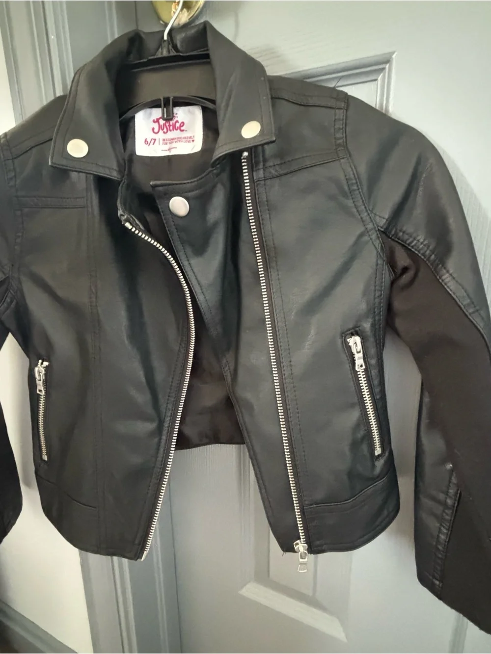 Justice Black Faux Leather Moto Jacket with Zip Pockets